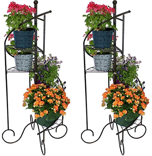 Sunnydaze 4-Tier Metal Iron Plant Stand, Spiral Staircase Design, Set of 2, 56-Inch