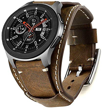 Leotop Kompatibel mit Samsung Galaxy Watch 46mm/Gear S3 Frontier/Galaxy watch 3 45mm/Classic Armband,22mm Echtes Leder Uhrenarmband Cuff Ersatz Armbänder mit für Männer Frauen (22mm, Kaffee)