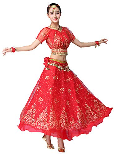 Grouptap Bollywood indian womens ladies fancy anarkali salwar kameez dress blue/red/pink/green arabian princess belly dance skirt outfits costume