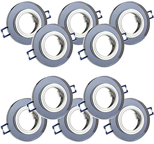 10x Einbaustrahler Rahmen Set schwarz - rund aus Glas - Einbaurahmen für GU10 MR16 Leuchtmittel - Ø75mm Bohrloch Einbau-Spot Strahler Einbauleuchte