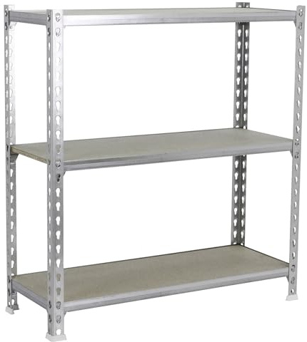 Simonrack Schwerlastregal, Lagerregal, 90x80x50 cm, Metallregal, Kellerregal, Biegestelle 150 kg, 3 Holzfachböden, Verzinkt/Holz - Maderclick