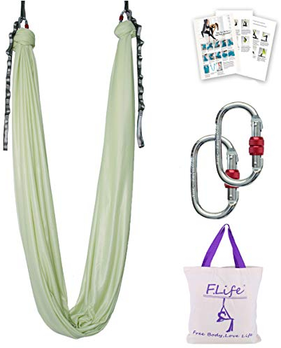 Aerial Yoga Hängematte 5,5 Meter Premium Aerial Silk Fabric Yoga Swing for Antigravity Yoga Inversion Includes Daisy Chain,Carabiner and Pose Guide (Sage Green)