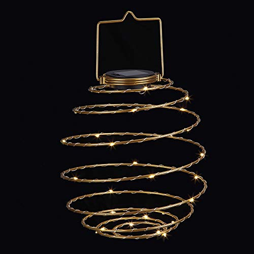 Dapo® LED-Solar-Laterne SPIRALE zum hängen Stimmungsleuchte IP44 Party-Deko-Leuchte Dekoration für Hauseingang, Balkon, Terrasse (Gold)