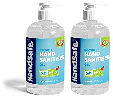 Handsafe - Sanitiser Gel 500ml - Hospital Grade Hand Sanitiser, Kills 99.9%+ Bacteria & Viruses, Conveniently Supplied in 2 x250ml Pump Bottles, Alcohol Based Anti Bacterial