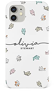 Tirita Personalised Phone Case Cover Compatible with iPhone 12 & 12 Pro - Drawing Cartoon Kitten [01 - Colourful Cats Handwritten]