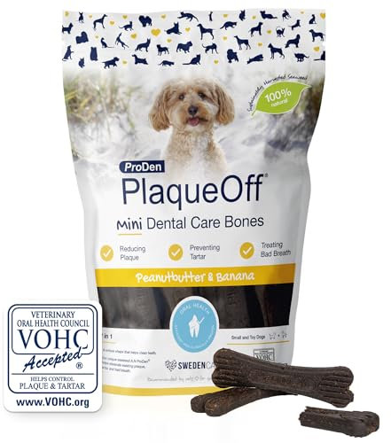 ProDen PlaqueOff 20 Mini Dental Bones for Small and Toy Dogs Tartar, Plaque & Bad Breath Remover, Improves Overall Oral Health(Peanut Butter & Banana)