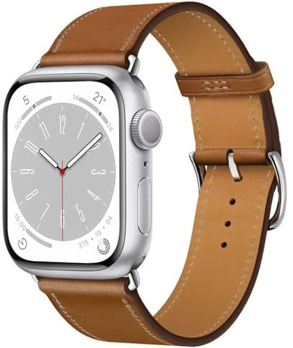 ESTUYOYA Bracelet en cuir compatible avec Apple Watch 41mm 40mm 38mm, (42mm-Serie 11-10), band fin avec boucle carrée unisexe iWatch Series 11 10 9 8 7 6 5 4 3 2 1 SE3/SE2/SE - Marron
