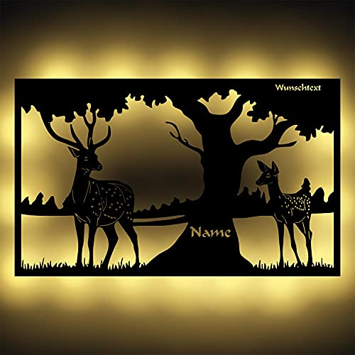 Namofactur Persönliche Natur Wald Geschenke mit Hirsch & Reh personalisiert für Mann Frau Männer Frauen Kinder I Led Wand-Lampe Batteriebetrieben