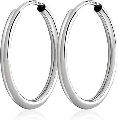 NKlaus Creolen 925 Sterling Silber, Silberohrringe 20mm x 2,0mm, 2 Stück