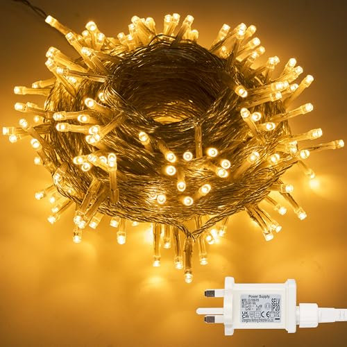 Joiedomi 200 LED Fairy Lights, Christmas Lights Outdoor, 8 Modes Plug-in Christmas Tree Lights Waterproof, Small Xmas Tree Lights Indoor, Clear Wire String Lights for Christmas Decorations(Warm White)