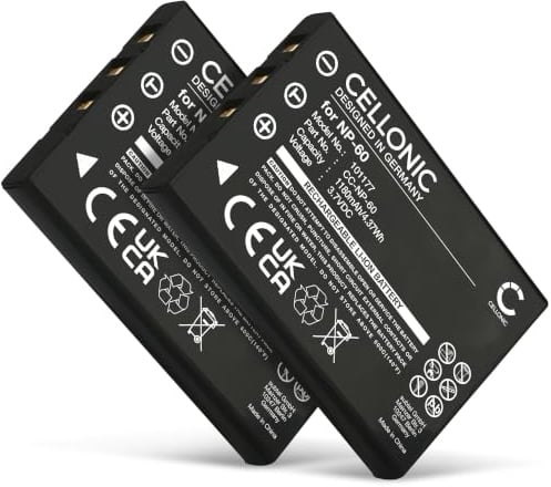 CELLONIC 2X Akku kompatibel mit Jay-tech JayCam DC6000, DC7000, i430, NP-60 | 1180mAh, 3.7V, Lithium-Ionen für JAY-tech JayCam DSC5120, i5100, DC589, DC5890, DXC11, i8280, JTC VideoShot HD5, CX330, i560