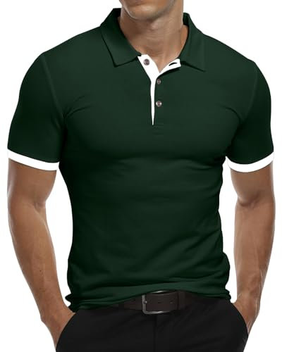 KUYIGO Polo a Manica Corta da Uomo Camicie in Cotone dal Design di Base Slim Fit Casual XL Mori Green