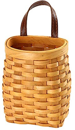 Marooma Hängender Rattankorb, handgewebter Holz-Aufbewahrungskorb, tragbarer Wandbehang, Blumenkorb, Organizer, Obst, Gemüse, Rattan, Blumenkorb für Zuhause