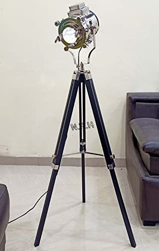 Vintage Lampada da Terra Proiettore Regolabile Legno Treppiede Lampade LED Faretti da Pavimento Home Decor