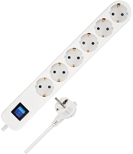 REV Steckdosenleiste Ice - Mehrfachsteckdose mit Schalter 6fach, Kabel 5m, 3680W, weiß