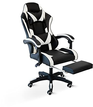 Cribel Poltrona da Gaming Racing Omega con poggia piedi, in similpelle, 3 colorazioni disponibili (Nero/Bianco)