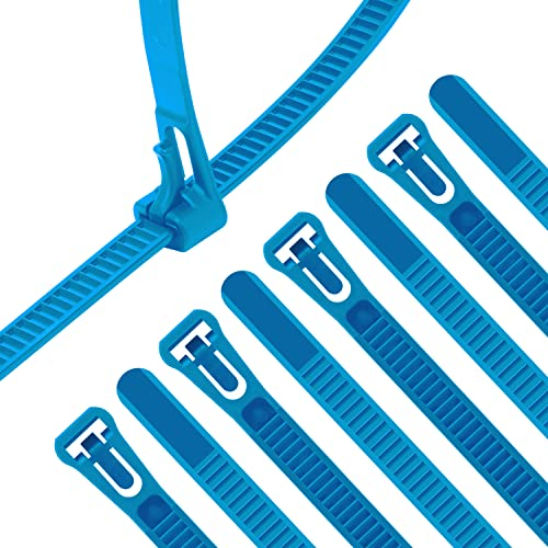 XINGO 100PCS Reusable Cable Ties Blue, 300mm x 7.6mm, Releasable Adjustable Wire Cable Ties, Multi-Purpose Use Plastic Tie Wire for Indoor and Outdoor