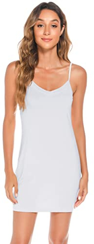 Vlazom Combinacion Interior Mujer Vestidos Cortos, Enaguas para Vestidos de Modal, Camisones de Mujer Verano con Correas Ajustables,S,Blanco