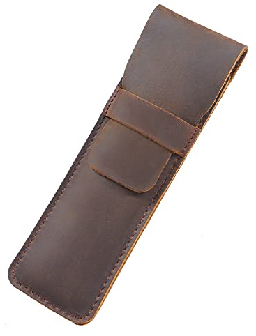 Stift- und Federmäppchen aus Leder mit Einstecklasche, Crazy Horse Stifthalter für Schreibwaren, Braun (S)