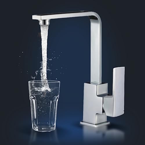 Rosenhahn & Söhne Juist 100 Küchenarmatur 360° Drehbarer Wasserhahn Küche - Armatur Küche [Chrom] - 2-fach verstellbare Spültischarmatur + Anschlussschläuche