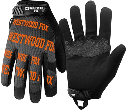 WESTWOOD FOX Gardening Working Gloves Garden Thorn Proof Flexible Heavy Duty Leather Mechanic Utility Dexterity Breathable Construction Gloves for Work Mens Women (Metallic Orange, M)