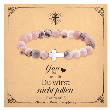 BOCHOI Kreuz Armband Perlenarmband Damen Christliche Geschenke Naturstein Perlen Armband Mädchen Armbänder Geburtstag Valentinstag Geschenke Für Mama Tochter Oma Enkelin Schwester Freundin Kommunion