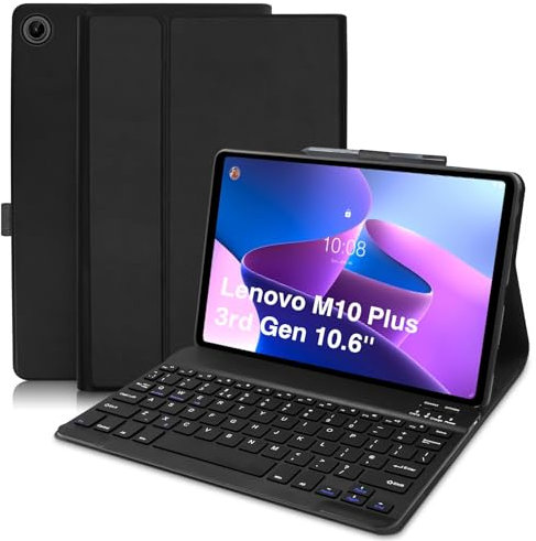 COEZFE Keyboard Case for Lenovo M10 Plus 3rd Gen 10.6, Case with Keyboard for Lenovo M10 Plus 3rd Gen (TB-125FU/128FU/128XU), Detachable Keyboard for Lenovo M10 Plus 3rd Gen 10.6 inch, Black