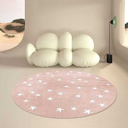 UYWEGRFK Runder Kind Teppich Wohnzimmer Teppich Ø 120 cm Cartoon rosa weiße Sterne