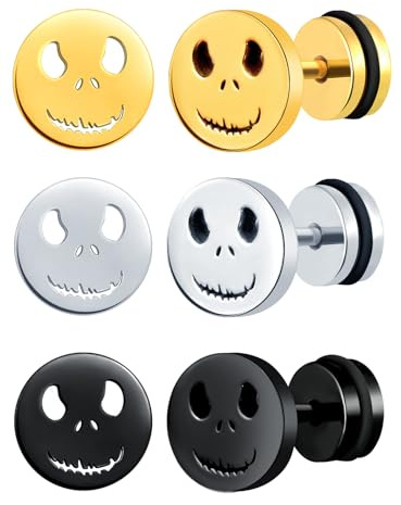 INFINIONLY Herren Edelstahl Ohrringe Kreative Smile Ohrringe Ohrstecker für Dame Teenager Fashion Mode Schmuck Halloween Ohrringe mit Geistergesicht, 3 Paare