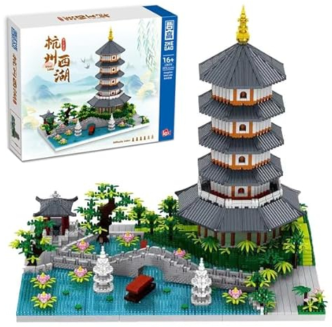 Westlicher See Baustein Set, 3970 Klemmbausteine Chinesische antike Architektur, Weltberühmtes Architekturmodell Mini-Baustein-Bausatz, Geschenk für Erwachsene und Kinder, Nicht Kompatibel mit Lgo