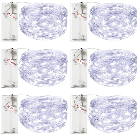 6 Pack Battery Fairy Lights with Timer - 3M/9.8FT 30 LED Copper Wire Fairy String Lights Battery Operated Waterproof Small Christmas Battery Lights Indoor for Bedroom Tree Wedding Party-Cool White