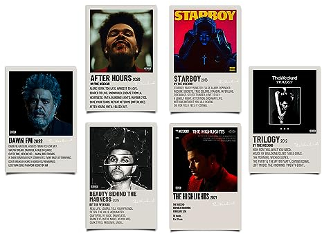 BLAIS Pack of 6 Weeknd Poster Dawn Fm After Hours Starboy Album Cover Poster Wandbilder Wohnzimmer Wandposter Retro Deko, for Schlafzimmer Wohnzimmer Deko Ungerahmt 08x12Inch (20x30cm)