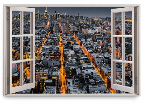 Paul Sinus Wandbild 120x80cm Fensterbild New York USA Großstadt Stadtlichter Hochhäuser