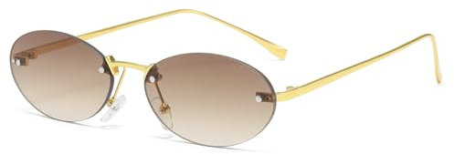 YAMEIZE Trendy Randlos Oval Metall Sonnenbrille - für Damen Herren Vintage Kleine Runde Brillen Fahren Outdoor