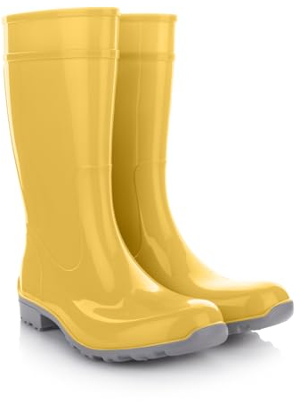 Lemigo Stivali di gomma da donna Impermeabili Stivali alti da pioggia Scarpe da giardino 967 Ilse (Giallo e grigio, Sistema Taglie Calzature EU, Adulto, Numero, Media, 41)