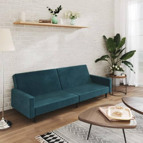 Gecheer 2-Sitzer Schlafsofa Schlafsessel Gästebett Chaiselongue Couch Sofa Bettsofa Polstersofa Loungesofa Blau Samt