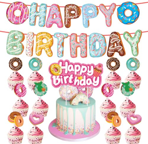 Donut-Themen-Geburtstagsparty-Dekoration, Donut-Banner, Donut-Kuchenaufsatz und Donut-Cupcake-Topper für Donut-Liebhaber, Geburtstagsparty