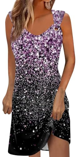 Robe Droite Femme D'Été Mi-Longue Fluide en Coton - Chic et Élégante - Légère - Violet - Taille L