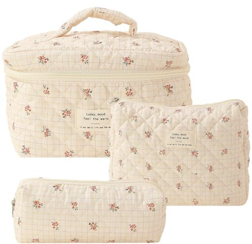 3 teiliges Reise Kosmetiktasche Set,kulturbeutel Damen,Kulturtasche,Make-up Tasche Coquette Aesthetic Makeup Tasche Cosmetic Bag,Groß Kapazität,Baumwolle,Blumen Muster kulturbeutel (Kosmetiktasche#4)