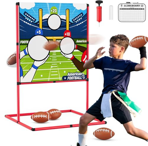 HYES Football Toss Game with 4 Inflatable Footballs, Throwing Rugby Game, American Football Target Practice for Kids, Indoor Outdoor Backyard Yard Garden Sports Toys Gifts for Boys Girls 6-8 8-12