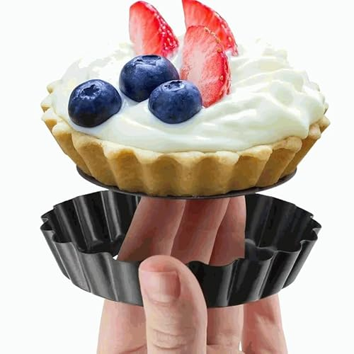 CHEFZOCO Molde De Horno, Molde Quiche Desmontable, Moldes Mini Tartaletas, Molde de tarta con fondo extraíble, Diámetro superior 10 cm, Altura 1.80 cm, Base desmontable, Acero de carbono, hasta 230 ℃