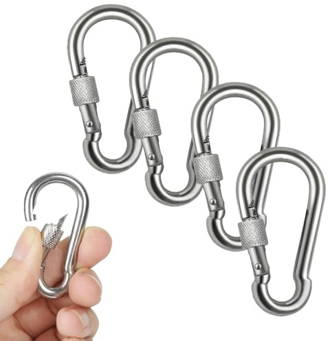 M4 Carabiner Clips for Backpack Camping, 4 PCS | 304 Stainless Steel, Spring Clips, Snap Hooks With Nut Gauge, Keychain Clips