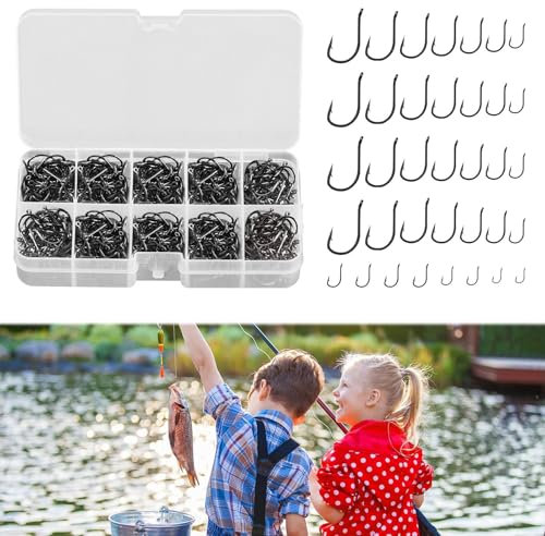 Nuqin Fishing Hooks,500Pcs Hooks Fishing with Plastic Box set,Fishing Hooks Barbless Carbon Steel Barbed Sea Fishing Hooks No.3-No.12, 10 Sizes,Carp Hooks for Freshwater Saltwater Fish Trackle