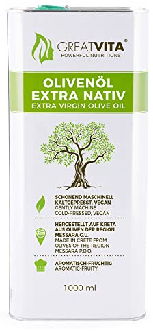 Olivenöl - extra nativ & kaltgepresst | fruchtiges Oliven Öl mit exquisiten Aromen im Kanister | Premium Qualität - GreatVita (1000 ml (2er Pack))