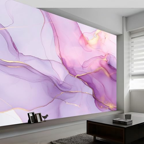Wandtapete Marmor Elegante Linien Fototapete, Lila Vliestapete Bild Wand Dekoration, 300 x 210 cm (B x H) Tapete Panorama Poster Für Mädchen, Jungs Schlafzimmer Wohnzimmer