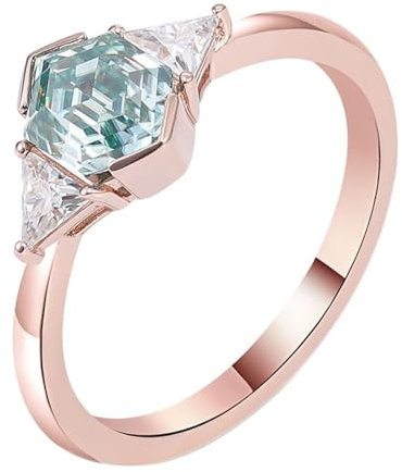 Wycian Eheringe Mit Gravur, Kristall Ring Blau 14 Karat Roségold Größe 56 (17.8) 2 Moissanit 2Ct Irregulär Npassbar Für Abschlussball