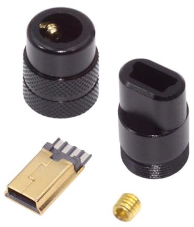 CY Connecteur Mini USB 2.0 Connecteur mâle à 5 broches Type à souder avec coque en alliage d'aluminium Personnalisation noire pour câble de 4,0 mm ~ 6,0 mm