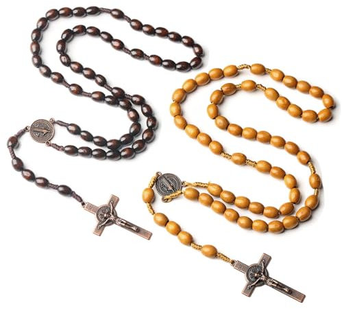 VIDSTW 2 Stück Holz Rosenkranz Kette Rosenkranz Katholisch Kreuzen Gebetskette Christlich Halskette Rosenkranz Kette Herren und Frauen für Heilige Kommunion Taufe Messe Bibel