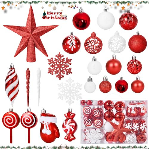 Palline di Natale Infrangibili - Ornamenti Glitter Blu e Bianco per Albero, Matrimoni e Decorazioni Per Feste (Rosso)