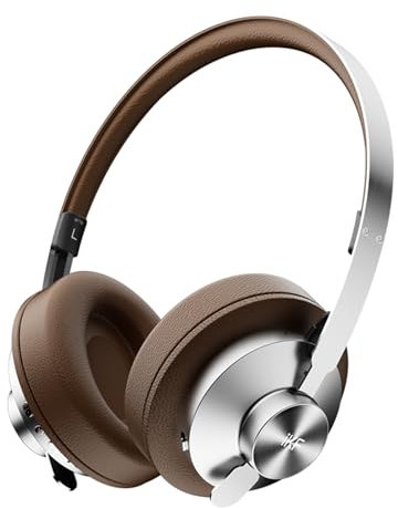iKF Metal Auriculares con cancelación de Ruido, Inalámbricos Bluetooth Diadema con Micrófono Integrado, Hi-Res Audio, -52 dB, Modo Transparencia, 75 Horas de Reproducción, Conectividad de App